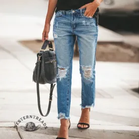 Washed Cut Out Ripped Jeans
