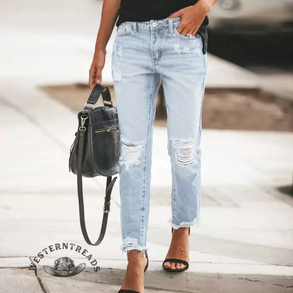 Washed Cut Out Ripped Jeans