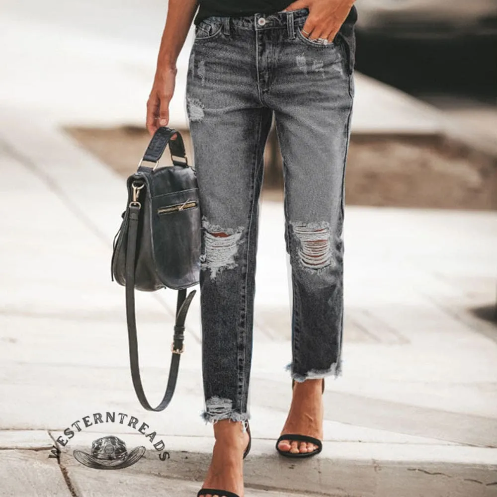 Washed Cut Out Ripped Jeans