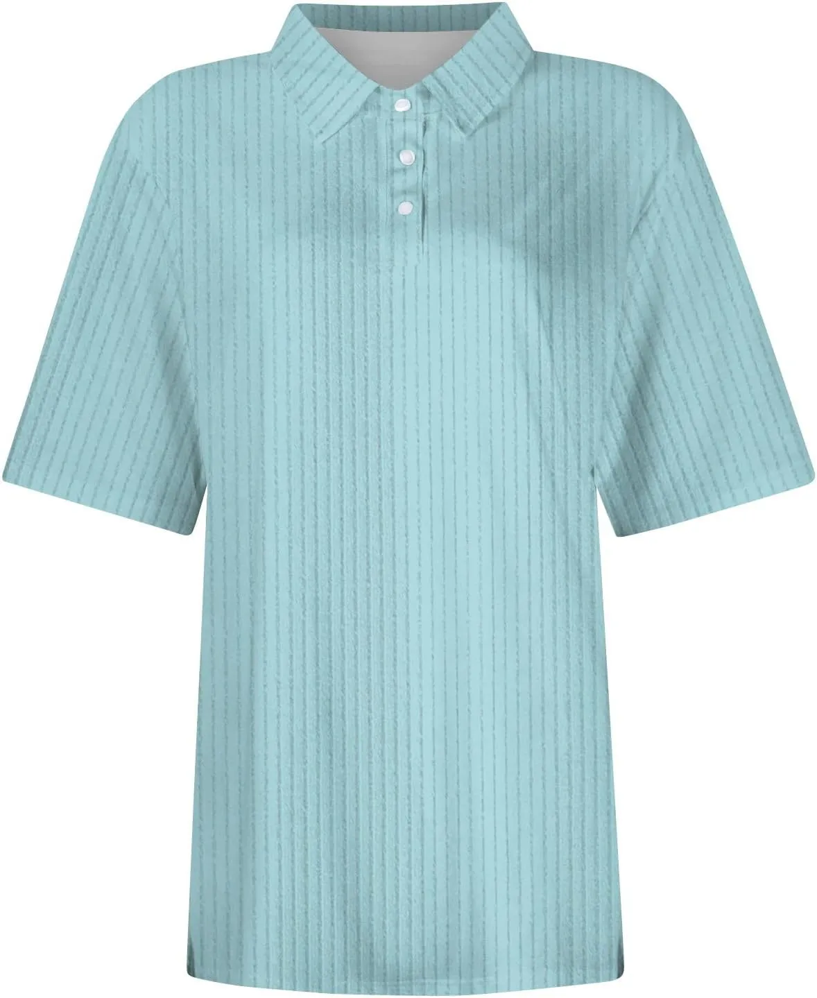 Women Ribbed Polo Shirt Cute Casual Loose Button Collar Short Sleeve Golf Shirts Tennis Work Out Spring Summer