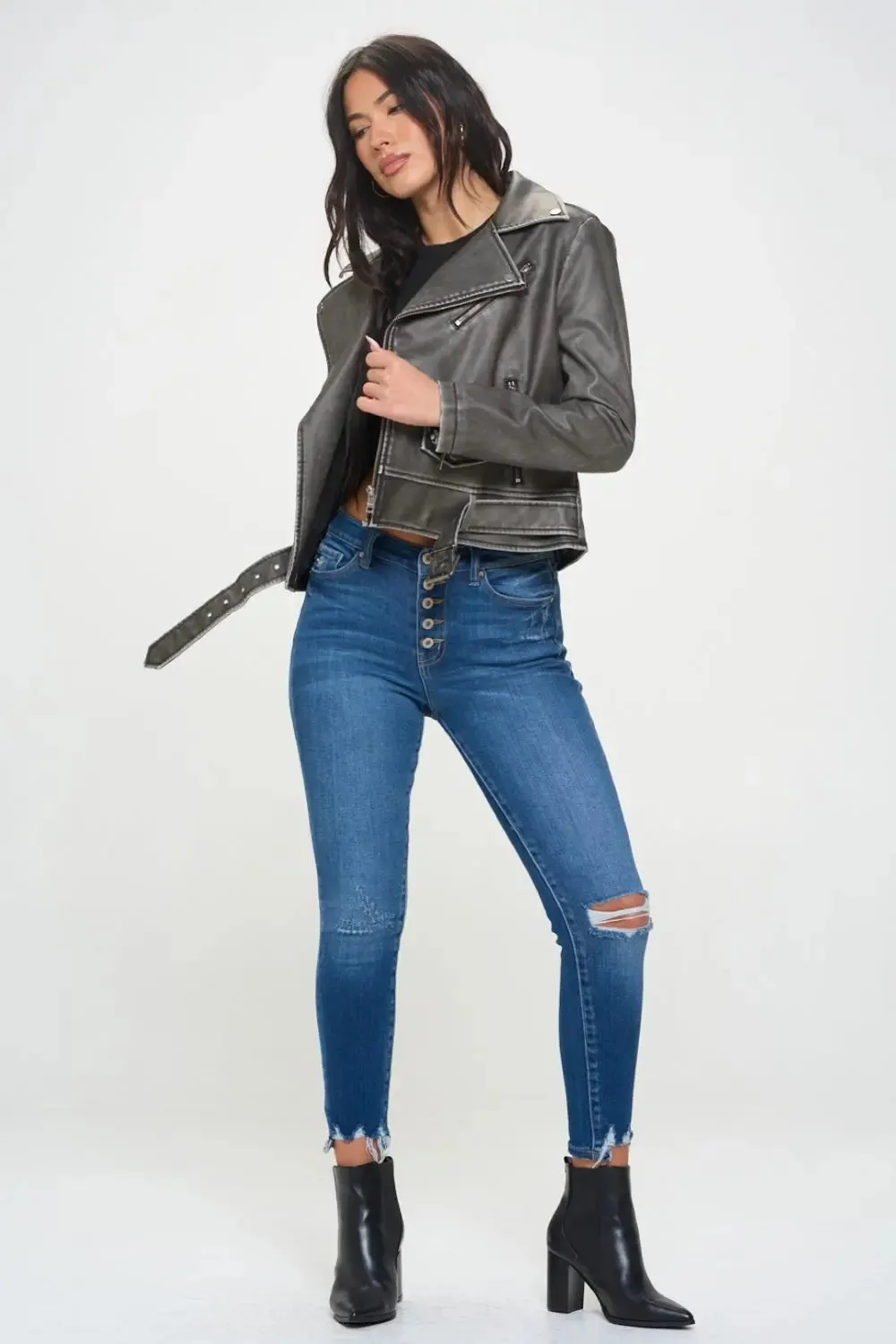 Zip-Up Biker Jacket with Belt – Trendy Jackets for Women